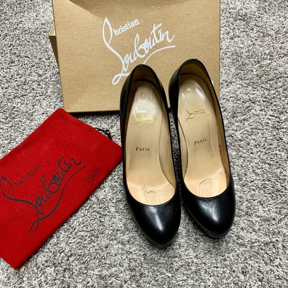 Christian louboutins - black leather platform pump heels. 8.5